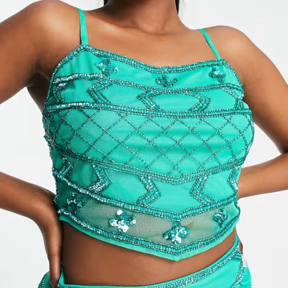 Size 2 Embellished Emerald Bandana Top NWT